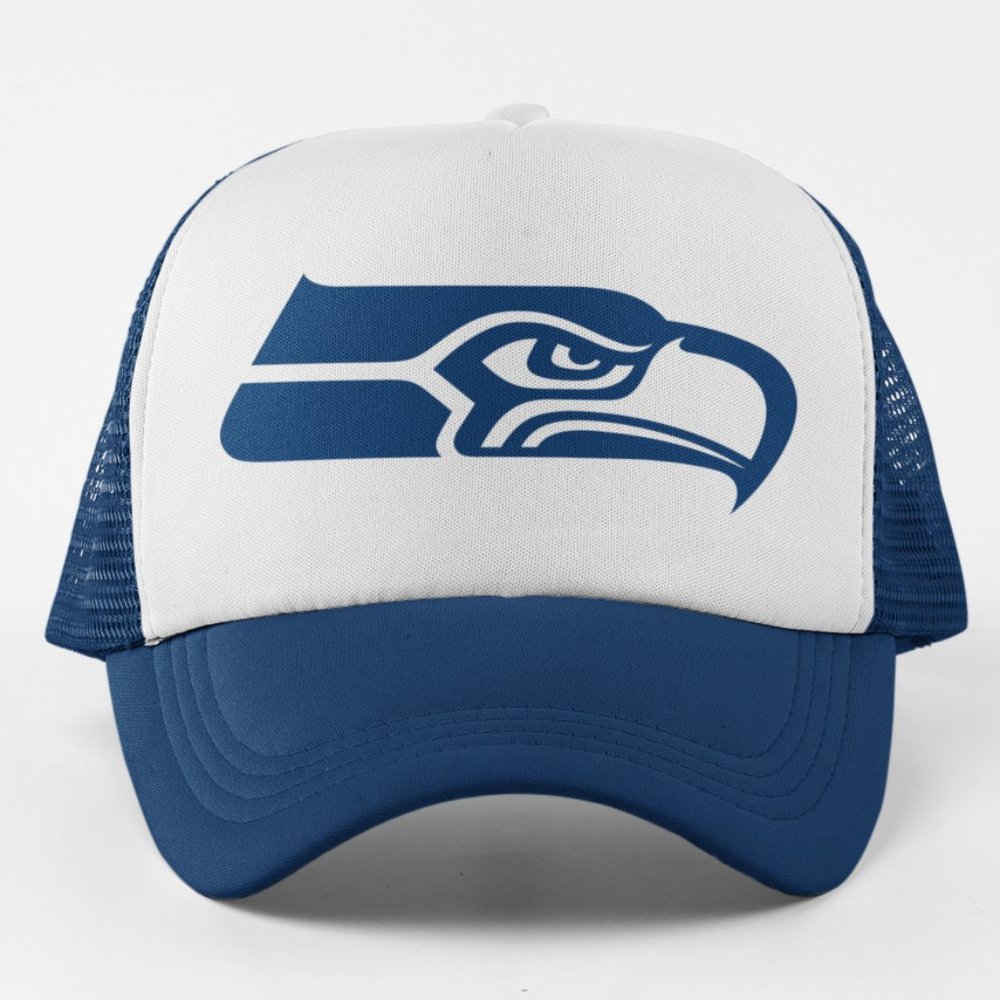 NEW Seattle Seahawks Logo Foam Trucker Mesh Snapback Hat 2-TONE: NAVY WHITE
